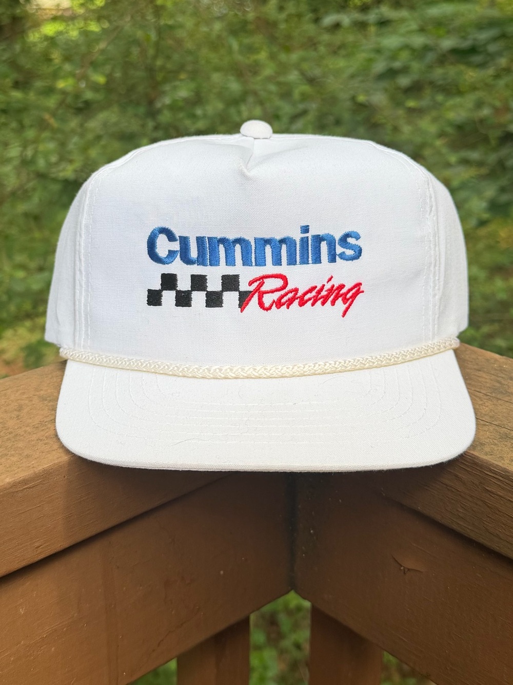 Vintage Cummins Racing Snapback Hat White Rope Cap Embroidered Trucker Diesel